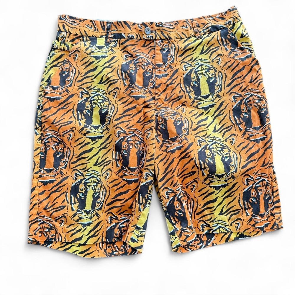 NEW Royal and Awesome Men's Golf Shorts Tiger Swing Orange Golf Shorts Size 40